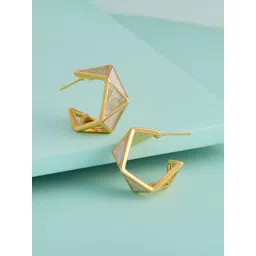 Kushal's Fashion Jewellery Gold-Plated Zircon Studded Geometric Half Hoop Earrings-picture-13