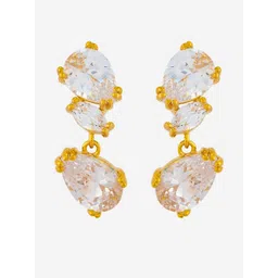 Kushal's Fashion Jewellery Gold-Plated Zircon Studded Teardrop Shaped Drop Earrings-picture-37