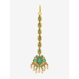 Kushal's Fashion Jewellery Green Gold-Plated Ethnic Antique Maang Tikka-picture-27