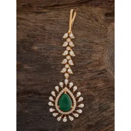 Kushal's Fashion Jewellery Green Gold Polished Zircon Tikka For women-picture-32
