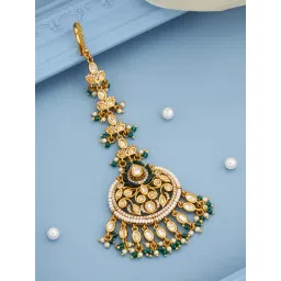Kushal's Fashion Jewellery Green Victorian Polished Kundan Tikka For women-picture-45