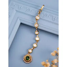 Kushal's Fashion Jewellery Green Victorian Polished Kundan Tikka For women-picture-44