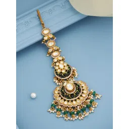 Kushal's Fashion Jewellery Green Victorian Polished Kundan Tikka For women-picture-43