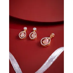 Kushal's Fashion Jewellery Pink Gold-Plated Party Pendant Set-picture-14