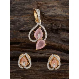 Kushal's Fashion Jewellery Pink Rhodium Gold-Plated Party Zircon Pendant Set-picture-34