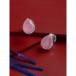 Kushal's Fashion Jewellery Rhodium-Plated Teardrop Shaped Zircon Studded Studs-picture-24