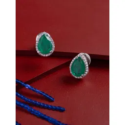 Kushal's Fashion Jewellery Rhodium-Plated Teardrop Shaped Zircon Studded Studs-picture-36
