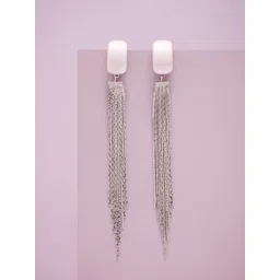 Kushal's Fashion Jewellery Rhodium-Plated Zircon Rectangle Shaped Drop Earrings-picture-38