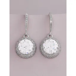 Kushal's Fashion Jewellery Rhodium Plated Zircon Studded Contemporary Drop Earrings-picture-37
