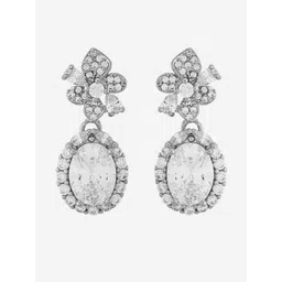 Kushal's Fashion Jewellery Rhodium Plated Zircon Studded Contemporary Drop Earrings-picture-31