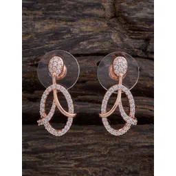 Kushal's Fashion Jewellery Rose Gold-Plated Cubic Zirconia Leaf Shaped Drop Earrings-picture-37