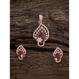 Kushal's Fashion Jewellery Rose Gold-Plated Cubic Zirconia-Studded Pendant & Earrings-picture-35