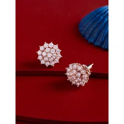 Kushal's Fashion Jewellery Rose Gold-Plated Zircon Studded Circular Studs-picture-34