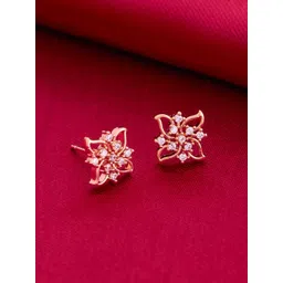 Kushal's Fashion Jewellery Rose Gold-Plated Zircon Studded Floral Shaped Studs-picture-36