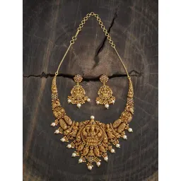 Kushal's Fashion Jewellery Ruby Gold Polished Antique Necklace Set for Women-picture-18