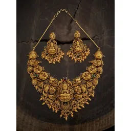 Kushal's Fashion Jewellery Ruby Green Gold Polished Antique Necklace Set for Women-picture-15