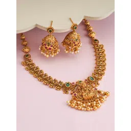 Kushal's Fashion Jewellery Ruby Green Gold Polished Antique Necklace Set for Women-picture-16