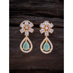 Kushal's Fashion Jewellery Sea Green Gold Plated CZ Floral Drop Earrings-picture-38