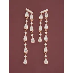 Kushal's Fashion Jewellery Silver Rose Gold-Plated Zircon Studded Classic Drop Earrings-picture-29