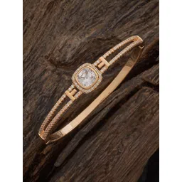 Kushal's Fashion Jewellery White Gold-Plated Cubic Zirconia Stone Studded Kada Bangle-picture-10