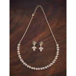 Kushal's Fashion Jewellery White Polished Zircon Necklace & Earring Set-picture-47