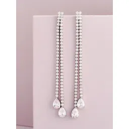 Kushal's Fashion Jewellery White Rodium Trendy Zircon Earrings for Women-picture-10