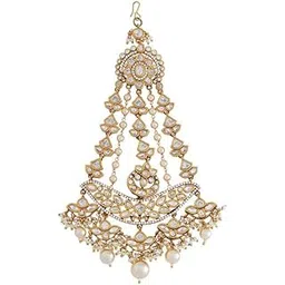 kushal's fashion jewellery White Victorian Plated Ethnic Kundan Hair Brooch - 426351-picture-35