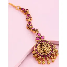 Kushal's Fashion Jewellery Women Ruby Gold-Plated Ethnic Antique Maang Tikka-picture-28