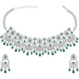 kushal's Fashion Jewellery Green Rodium Polished Zircon Necklaceset With Adjustable Chain|Best For Gifting & Special Occasion - 434732-picture-32