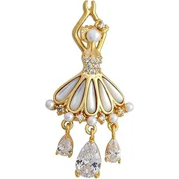 kushal's Fashion Jewellery Pearl Gold Polished Copper Trendy Zircon Saree Brooch, Best for Bridal Wear & Special Occasion - 449579-picture-20