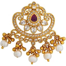 kushal's Fashion Jewellery Ruby Gold Plated Ethnic 92.5 Pure Silver Temple Pendant - 416362-picture-35