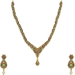kushal's Fashion Jewellery Ruby-Green Gold Polished Copper Antique Necklace, Best for Festive & Special Occasion-picture-30