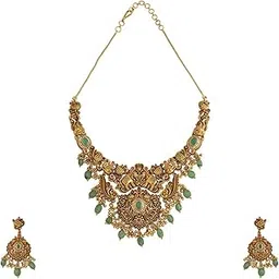 kushal's Fashion Jewellery Ruby-Green Gold Polished Copper Antique Necklace for Women, Best for Festive Season - 433519-picture-19