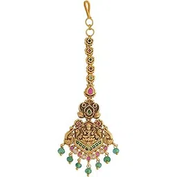 kushal's Fashion Jewellery Ruby-Green Gold Polished Copper Antique Tikka, Best for Bridesmaids, festive season & Special Occasion - 434133-picture-19