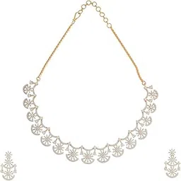 kushal's Fashion Jewellery White Rodium-Gold Polished Zircon Necklace Set With Adjustable Chain & Push Back Earrings| Best For Bride, Bridemaids & Special Occasion | Necklace set For Women - 426376-picture-39