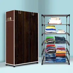 kushhome Long Life 5 Shelf Metal Foldable Wardrobe and Portable Almirah for Adults, Kids Carbon Steel Collapsible Wardrobe-picture-25