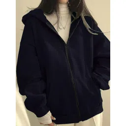 Kushi Flyer Women Hooded Solid Fleece Casual Bomber Jacket-picture-19