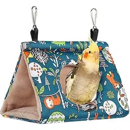 KUTKUT Bird Nest House Hanging Hammock Velvet Shed Hut Finch Cage Plush Fluffy Birds Hideaway Sleeping Bed for Hamster Parrot Parakeet Cockatiels Budgies Cockatoo Lovebird (Size: L-29 x 19CM)-image-6
