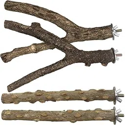 KUTKUT Bird Perch 4 PCS Natural Wood Stand Parakeet Toys Bird Cage Accessories for Parrots Conure Love Birds Supplies Budgie Platform-image-1