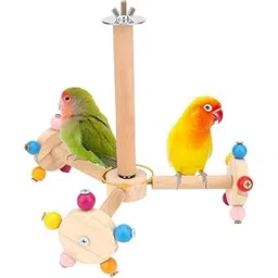 KUTKUT Spinning Bird Perch Stand Toy Natural Wood Interactive Exercise Wheel Parrot Perch Toys Bird Rotating Perch for Parrot Parakeets Budgies Lovebirds Finch Conures-image-4