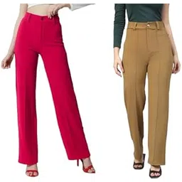 KV Clothing Cotton Blend Bootcut Parallel Trouser Pants for Women Regular Fit, Bellbottom Straight Pants for Womens-picture-44