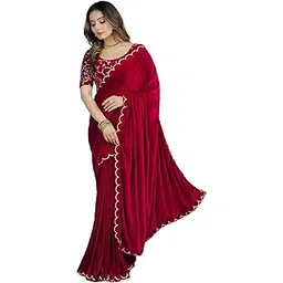kv fashion Women's Velvet Embroidered Saree Rency-New-picture-55