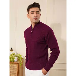 KVETOO Men Cable Knit High Neck Half Zipper Ribbed Pullover-picture-12