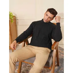 KVETOO Men Cable Knit High Neck Ribbed Pullover-picture-27