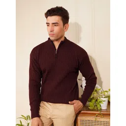 KVETOO Men Ribbed High Neck Half Zipper Sweater-picture-13