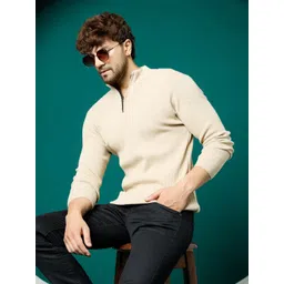 kvetoo Men Self Design High Neck Beige Sweater-picture-15