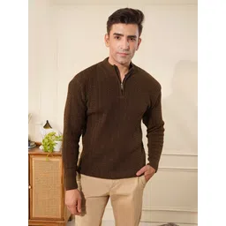 kvetoo Men Self Design High Neck Brown Sweater-picture-11