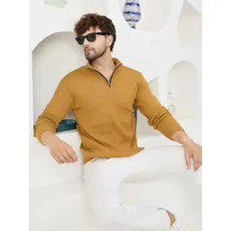 kvetoo Men Self Design High Neck Yellow Sweater-picture-24