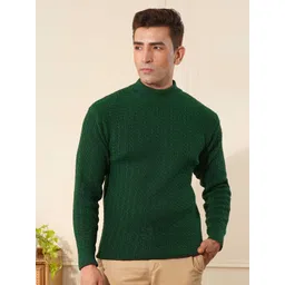 KVETOO Men Wool Cable Knit High Neck Ribbed Pullover-picture-26