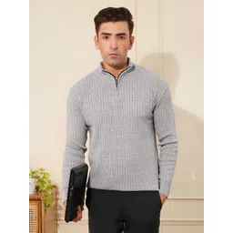 Kvetoo Wool Men Ribbed High Neck Half Zipper Pullover-picture-11